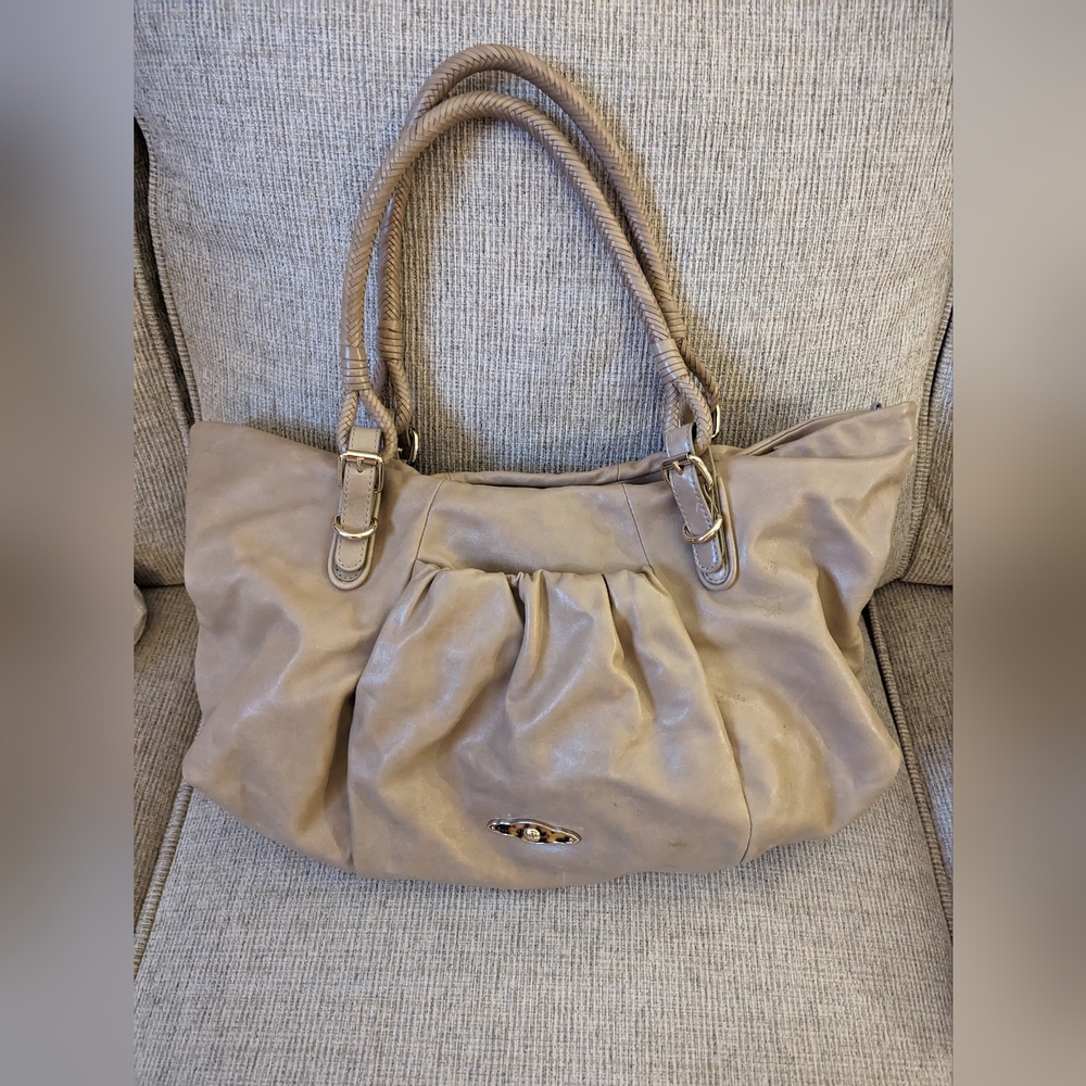 ELLIOTT LUCCA Tan Leather Hobo Shoulder Bag Braided Handles